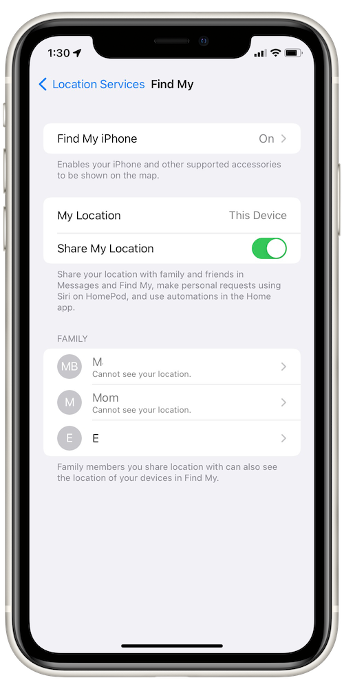 find my in location services settings