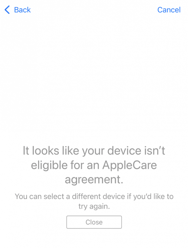 device not eligible for AppleCare 