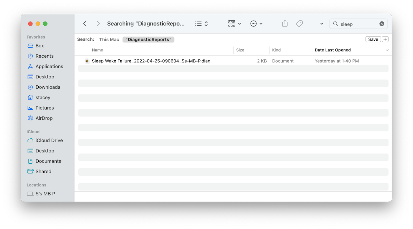 sleep search in diagnosticreports