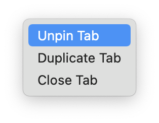 unpin a tab menu