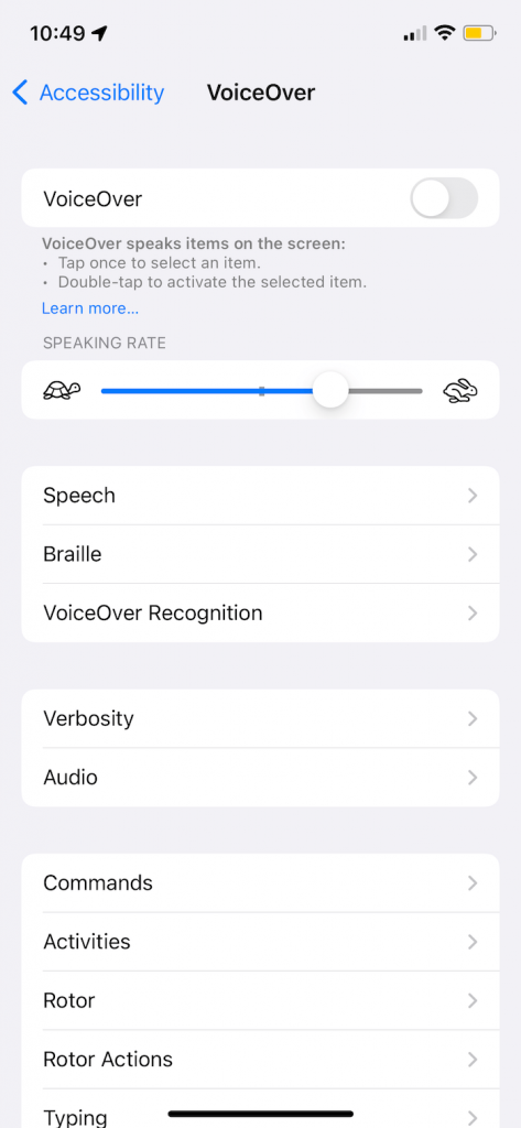 VoiceOver turn off button