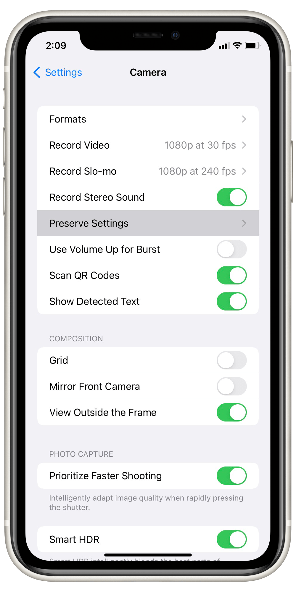 preserve settings