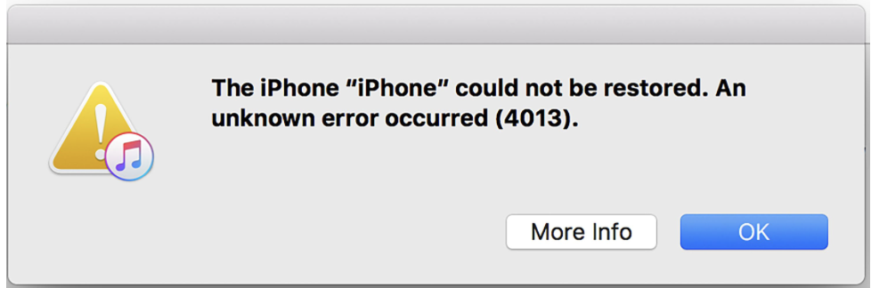 the iPhone could not be restored error message