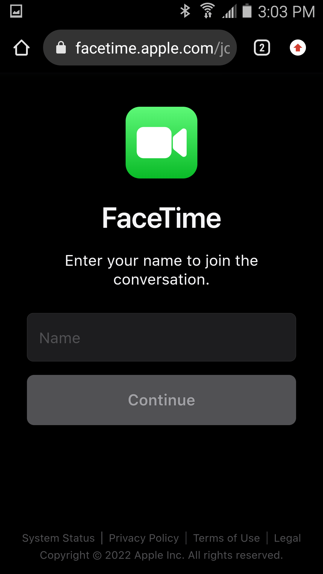 enter your name to join FaceTime call