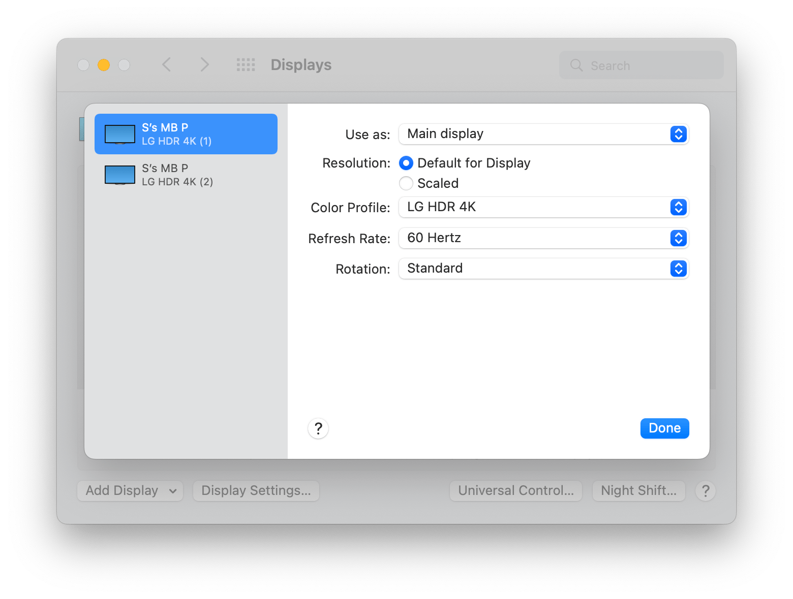 display settings