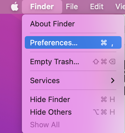 Finder > Preferences