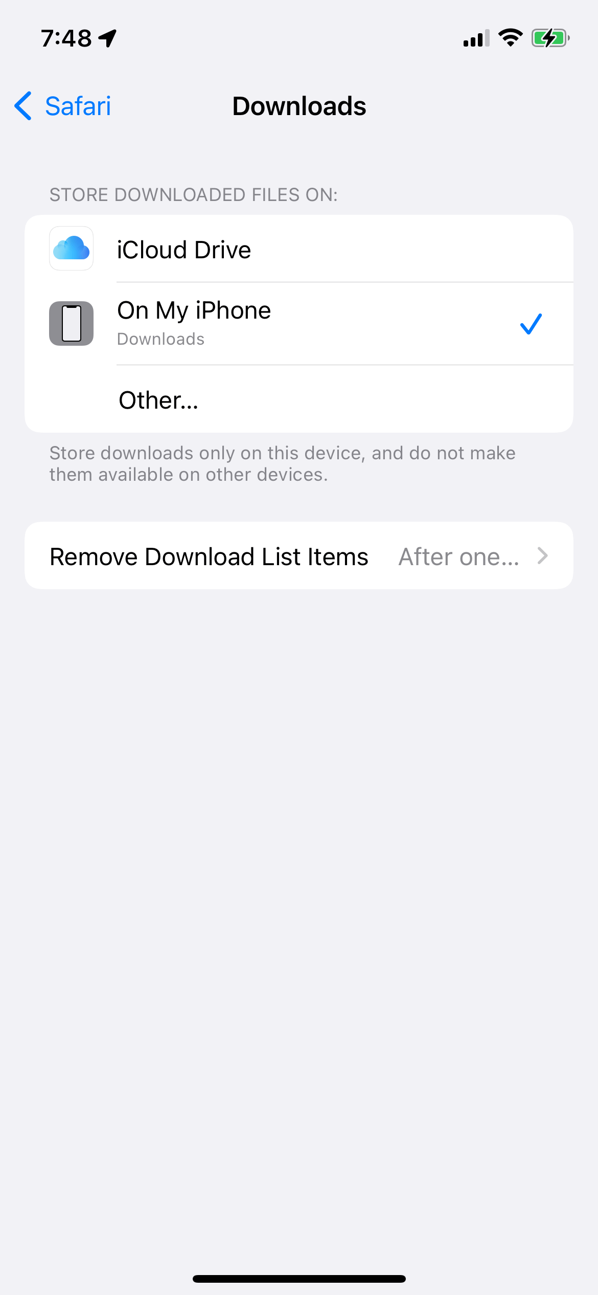 Safari Downloads settings