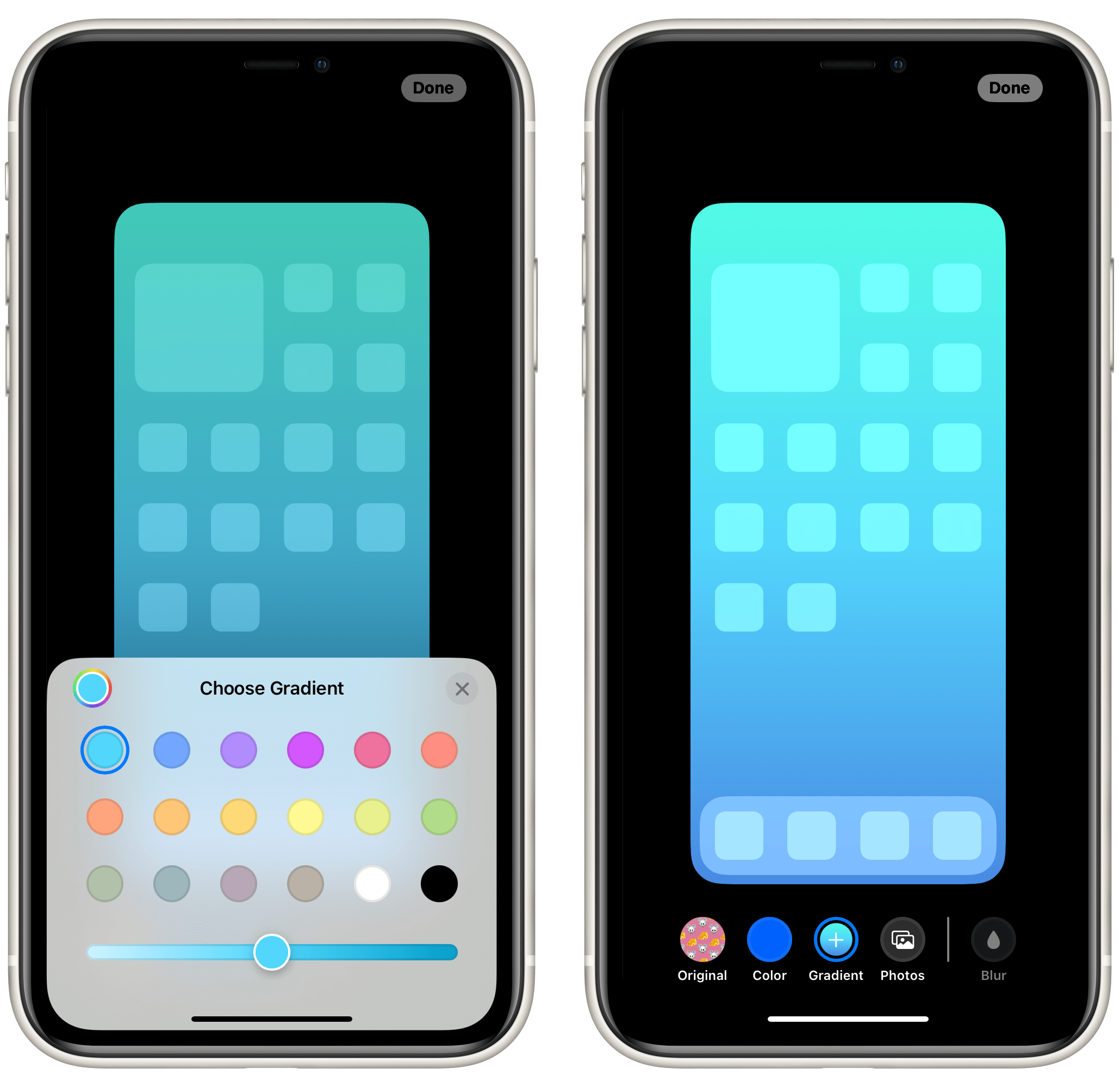 the gradient option for Home Screen wallpaper