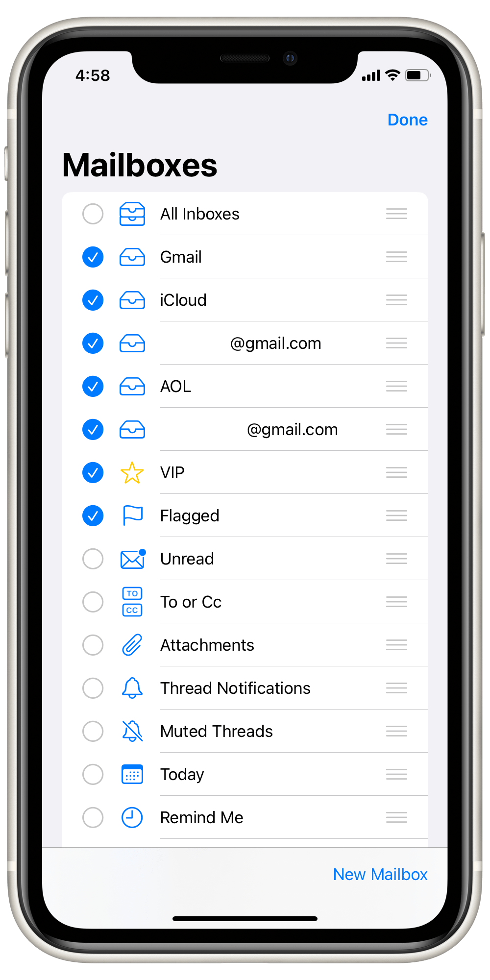 add all inboxes in mail on iPhone