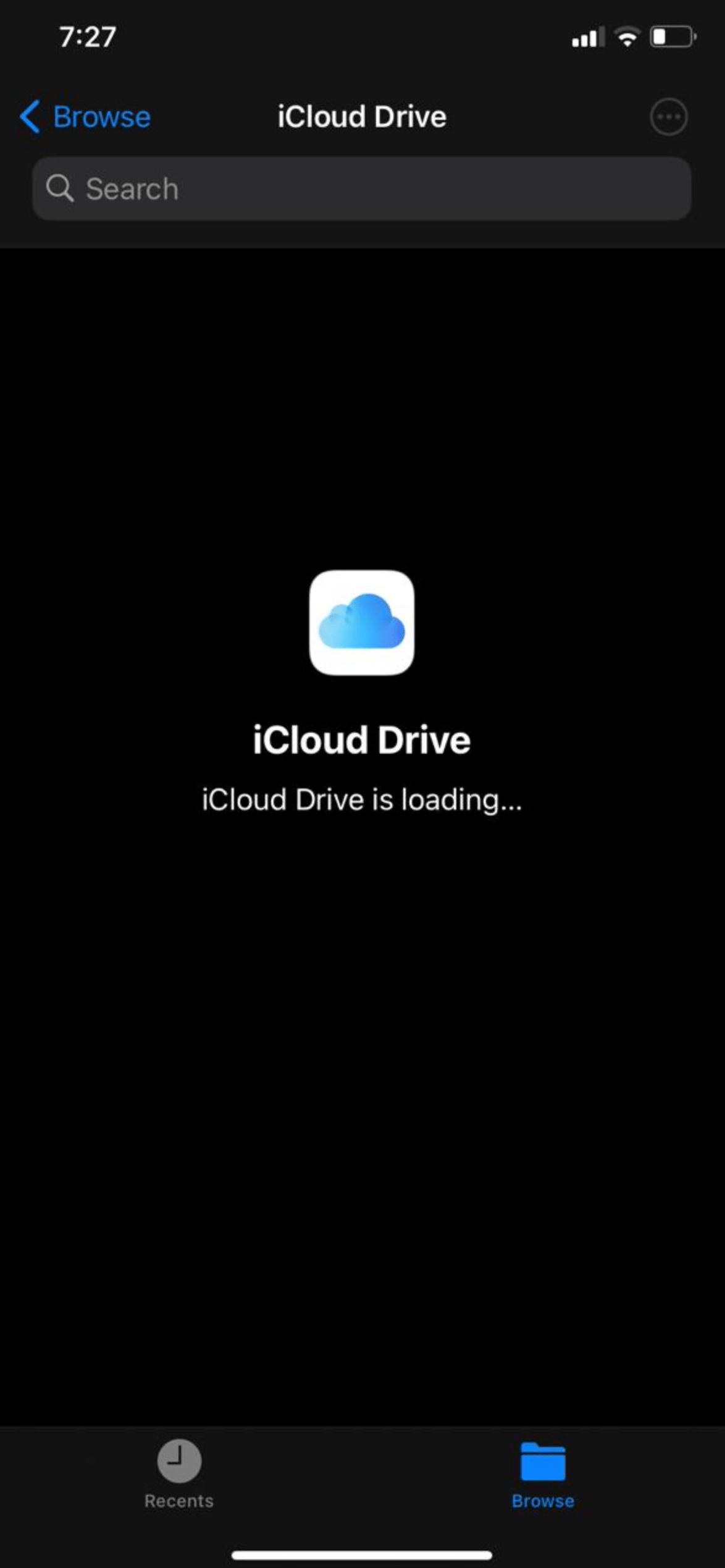 iCloud Drive error screenshot