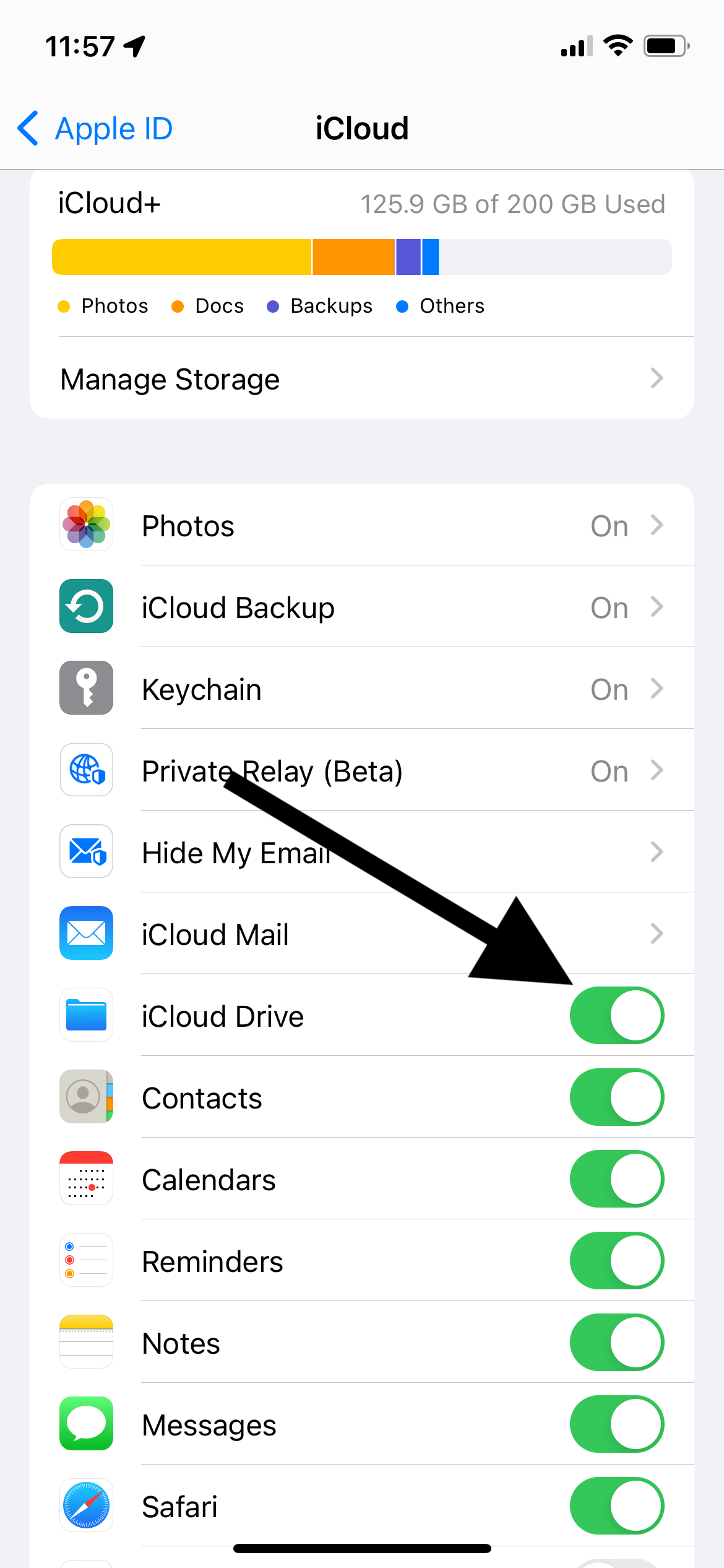 iCloud Drive settings