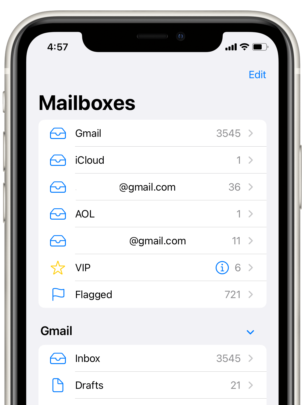 no all inboxes in mail on iPhone