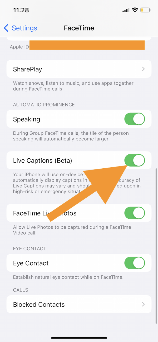 Live Captions in Settings