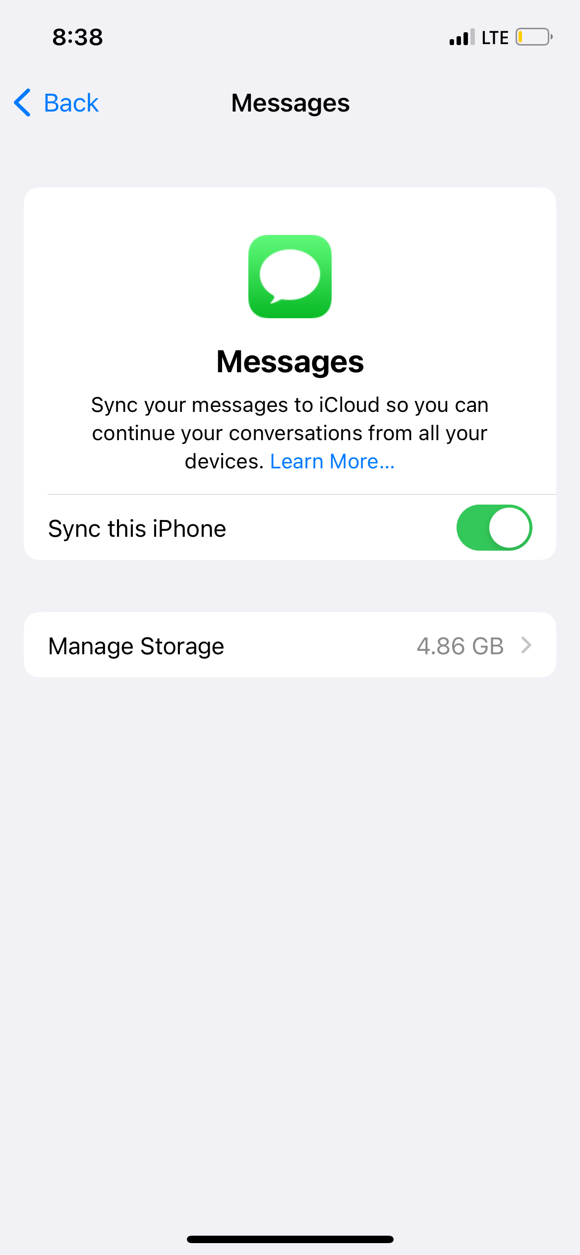 iCloud Messages settings