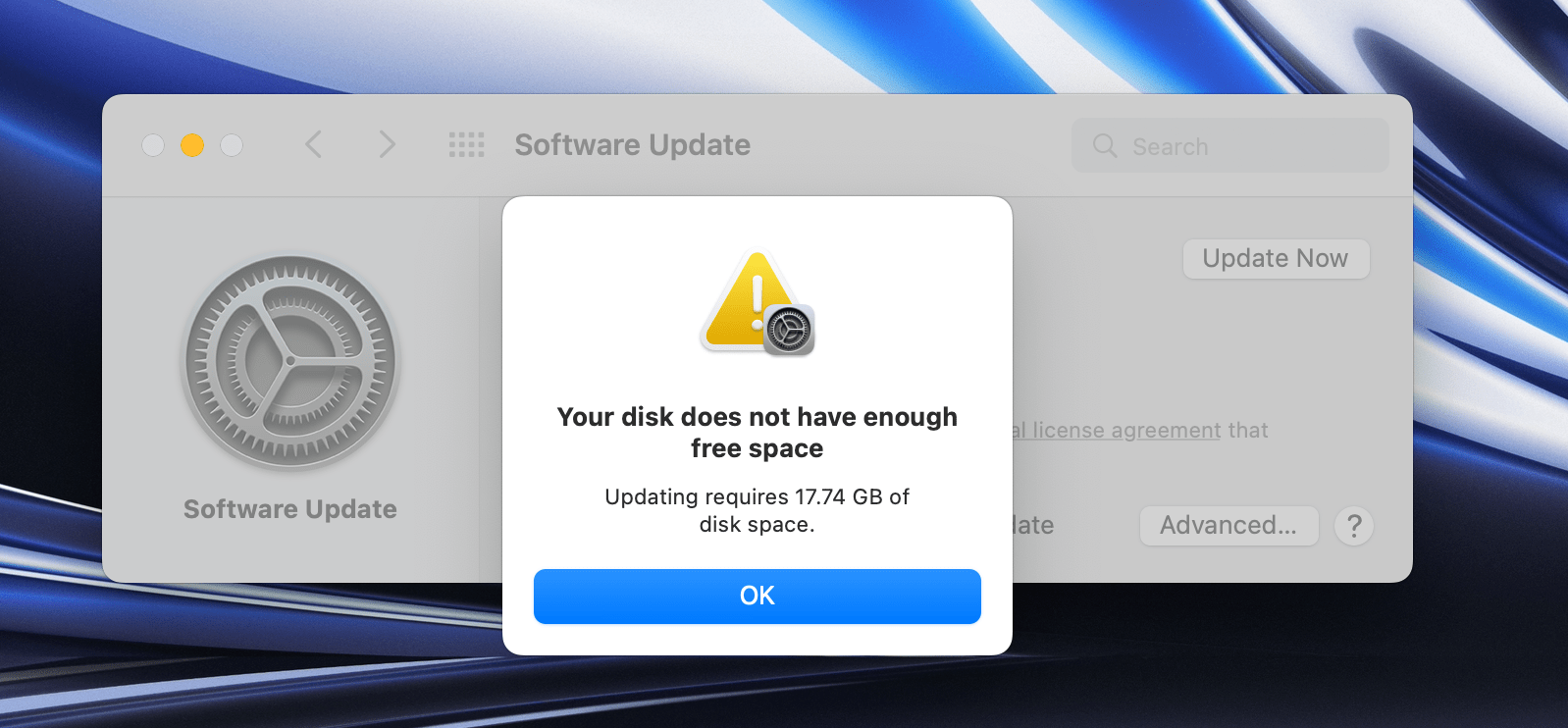 not enough disk space message