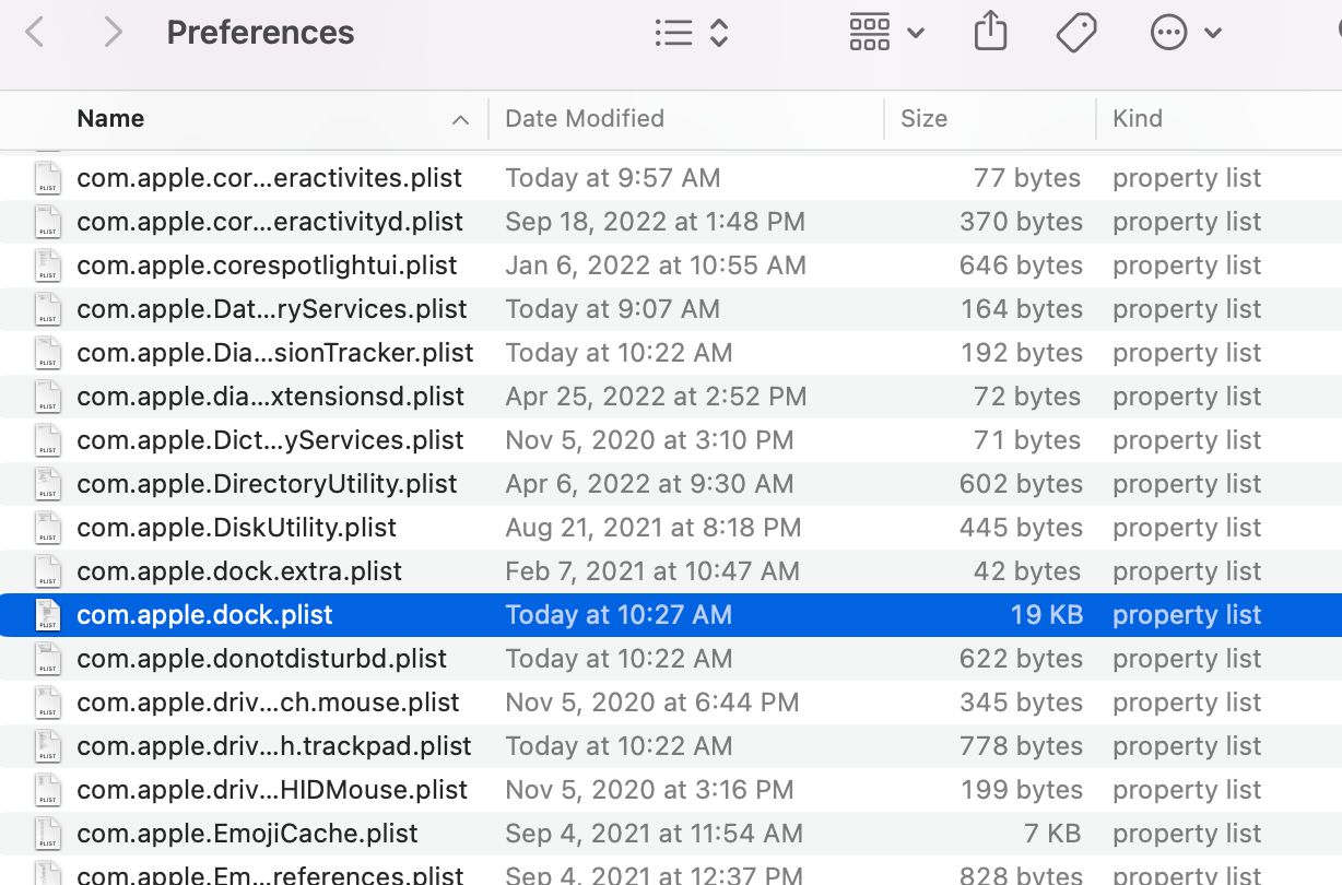 Dock Preference files