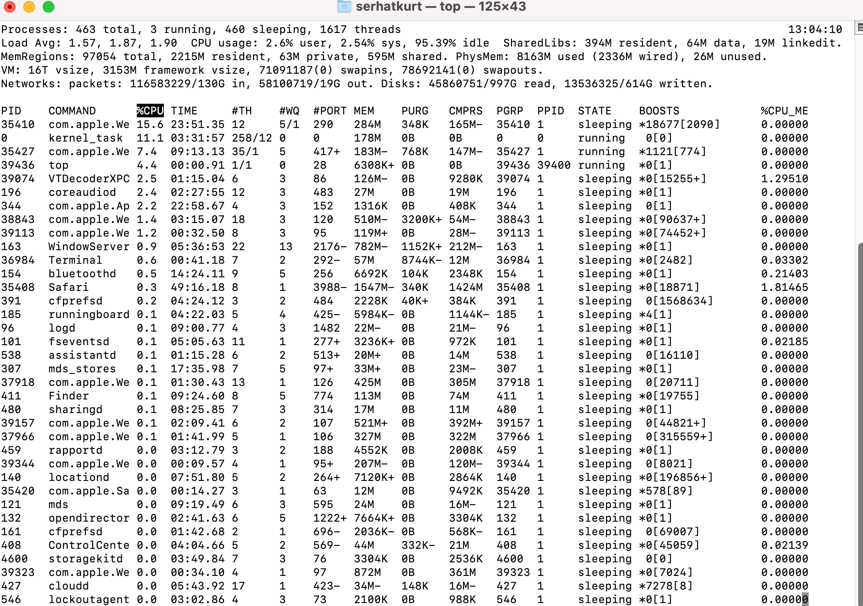 Terminal running processes 