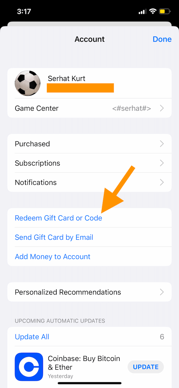 App Store Gift Card button