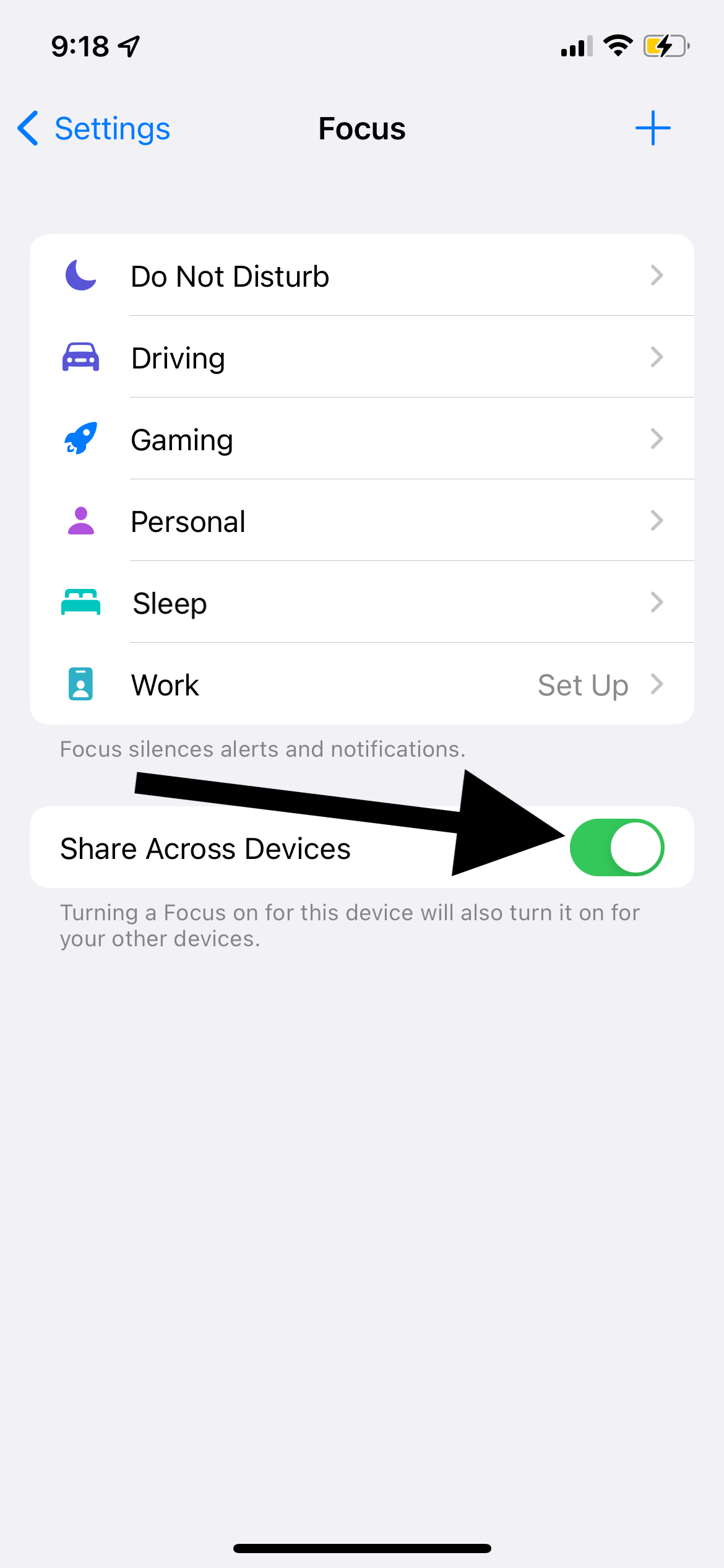 Share Across Devices setting