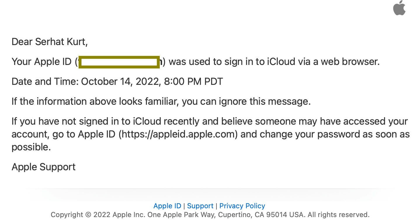 Apple iCloud email message