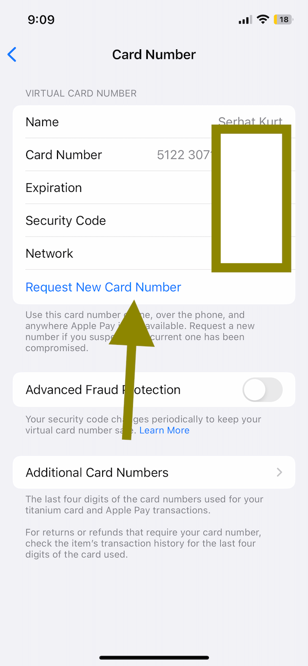 Request New Card Number link
