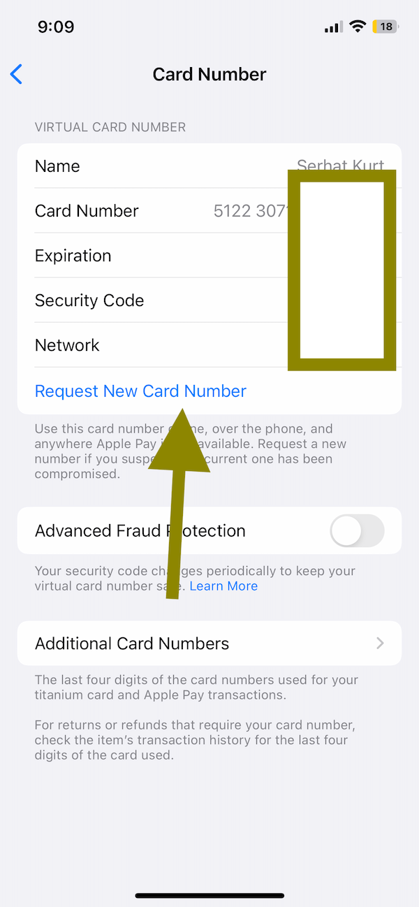 request a new virtual card apple card