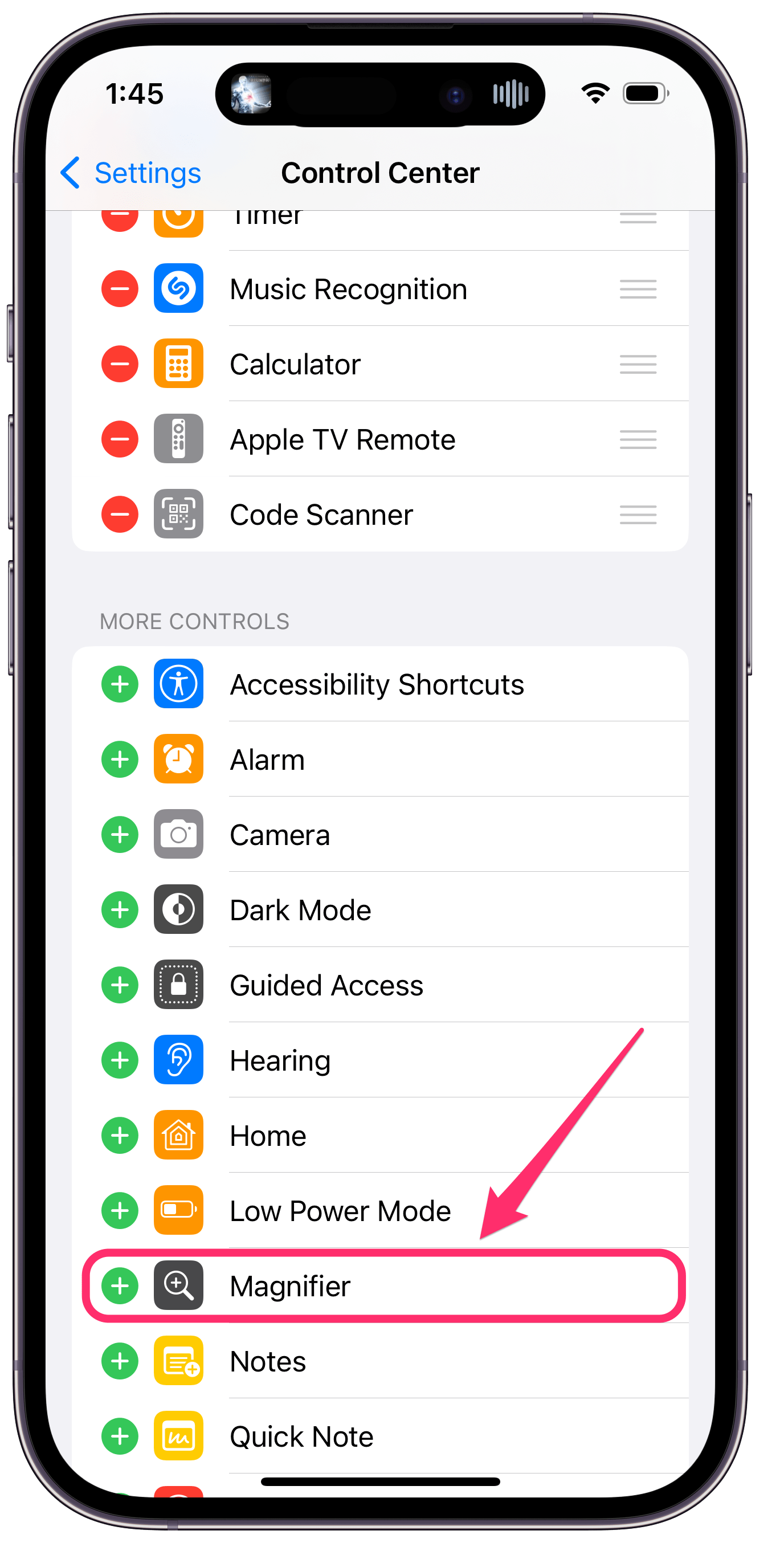 control center settings