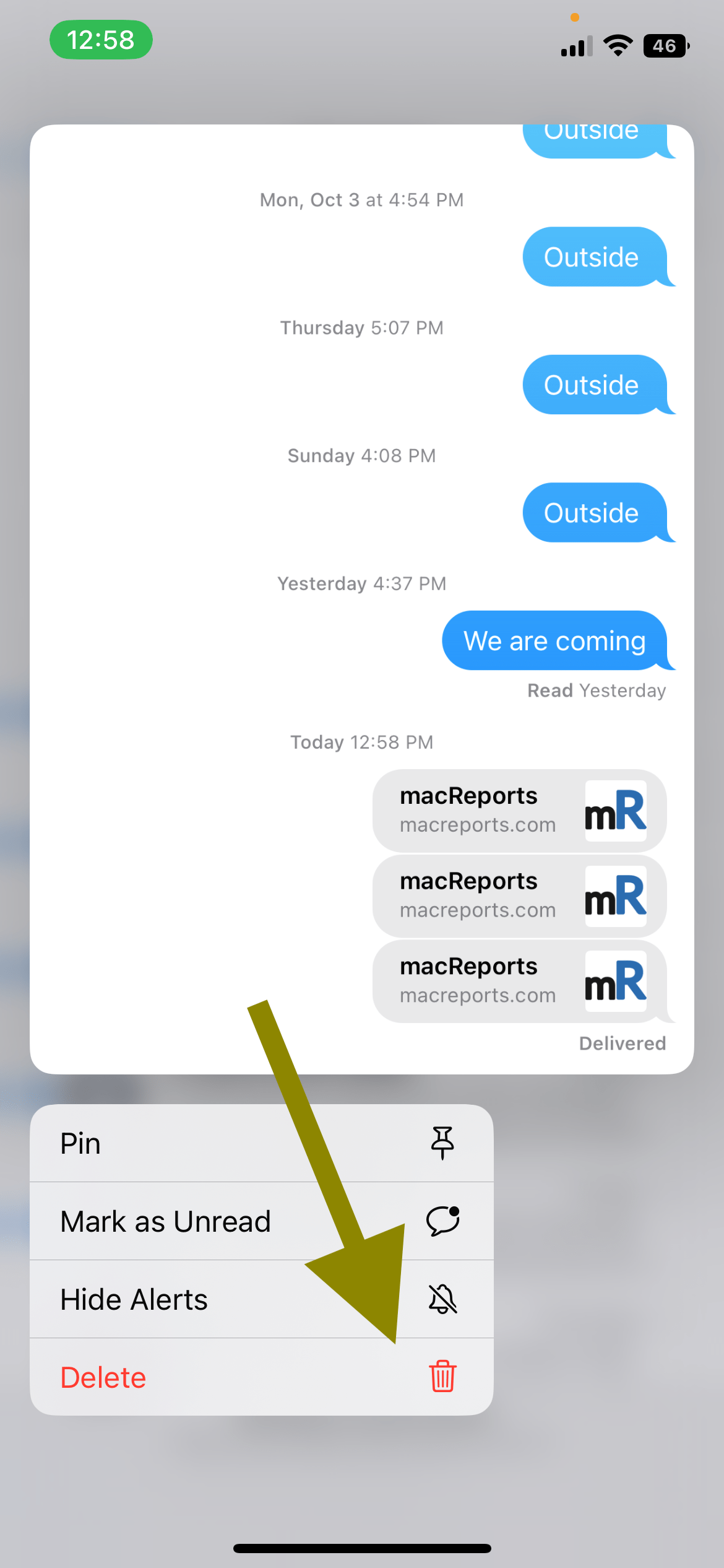 Delete icon in Messages