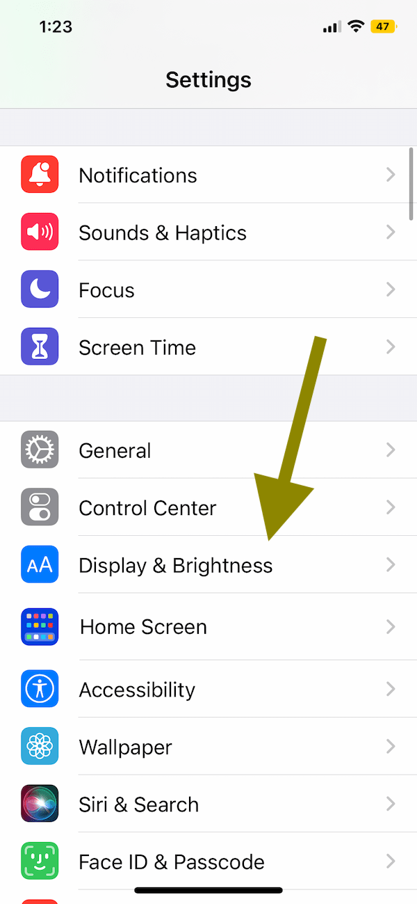 Display and Brightness settings