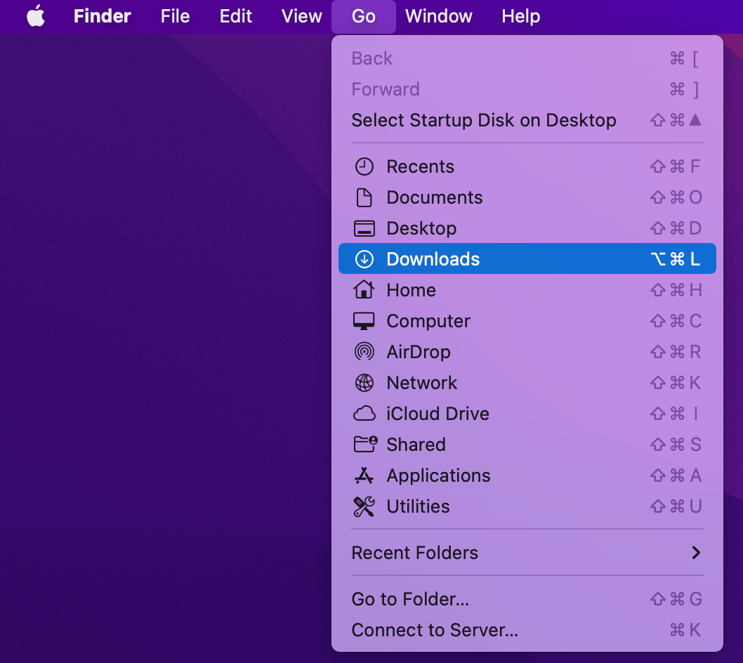 Finder menu bar