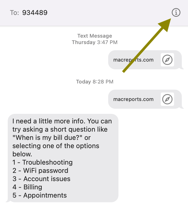 Info Icon in Messages on Mac