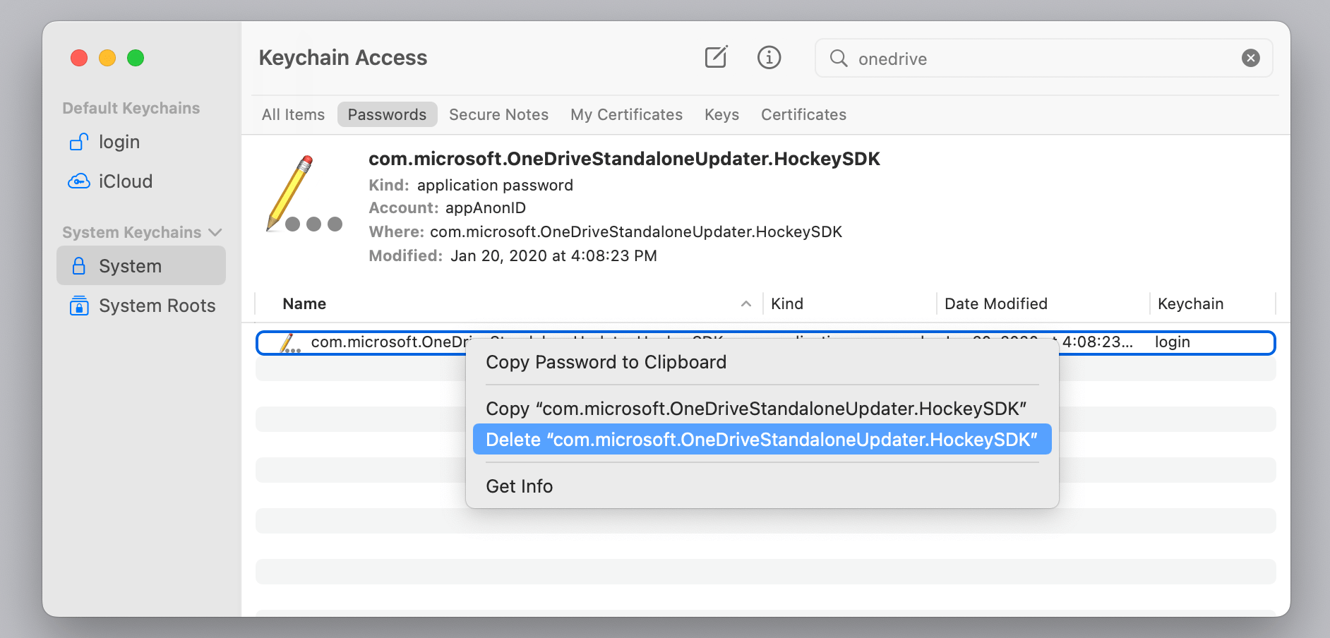 delete password keychain access