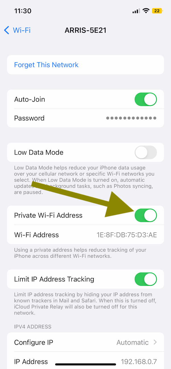 Private Wi-Fi address setting