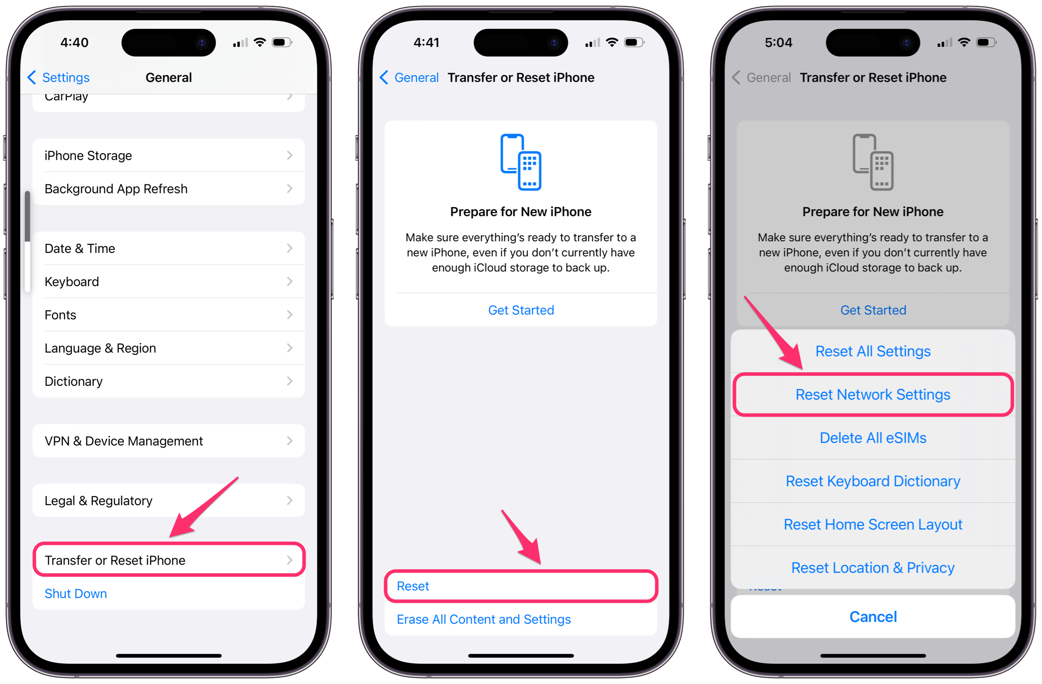 reset network settings