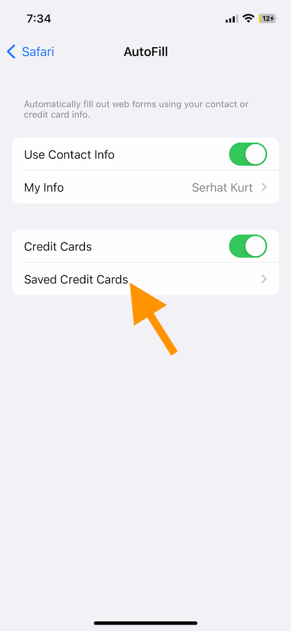 Saved Credit Cards