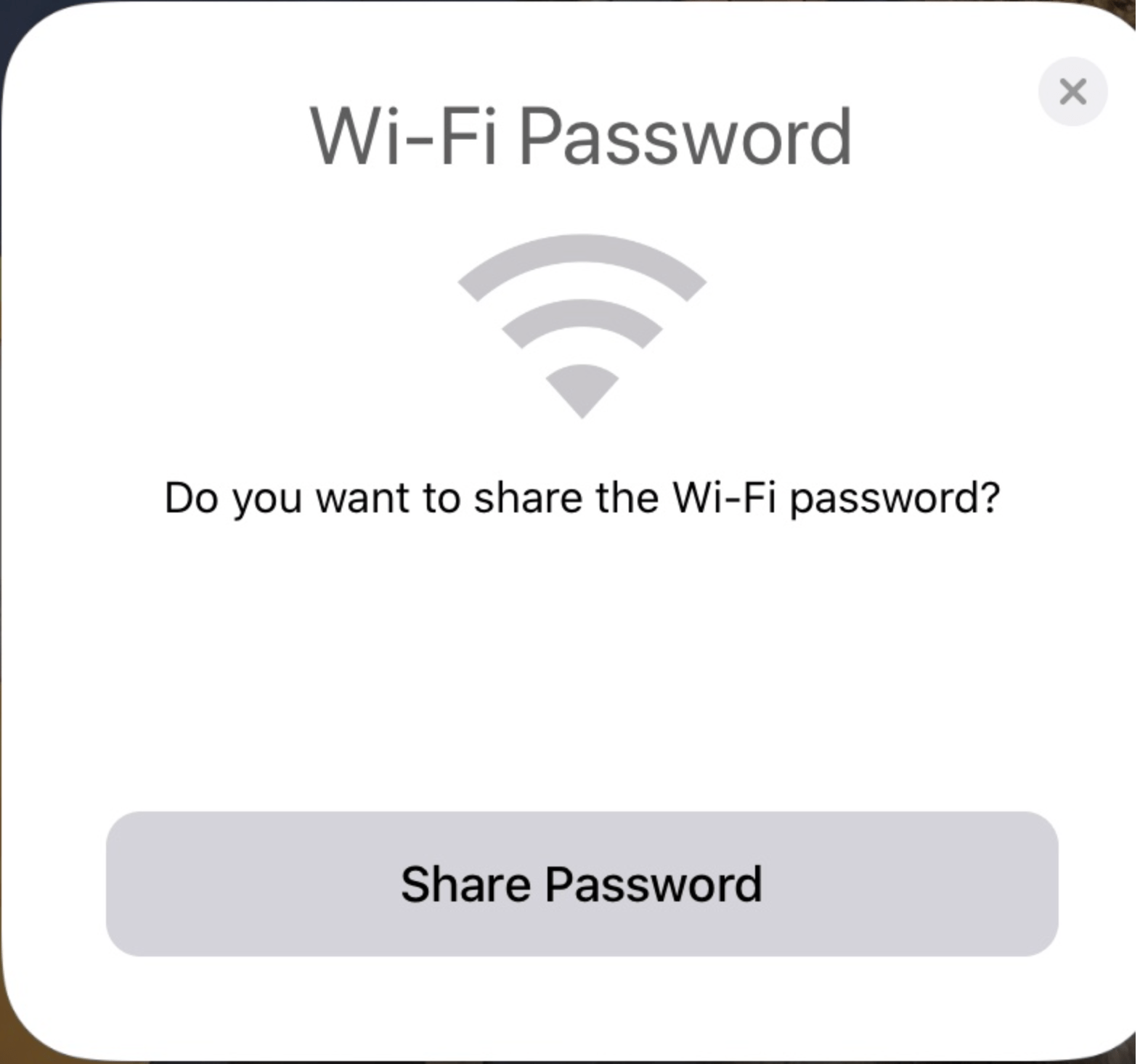 share wifi message popup