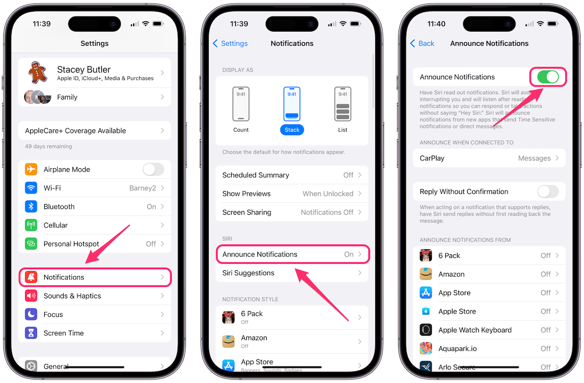 turn off all announced notifications steps