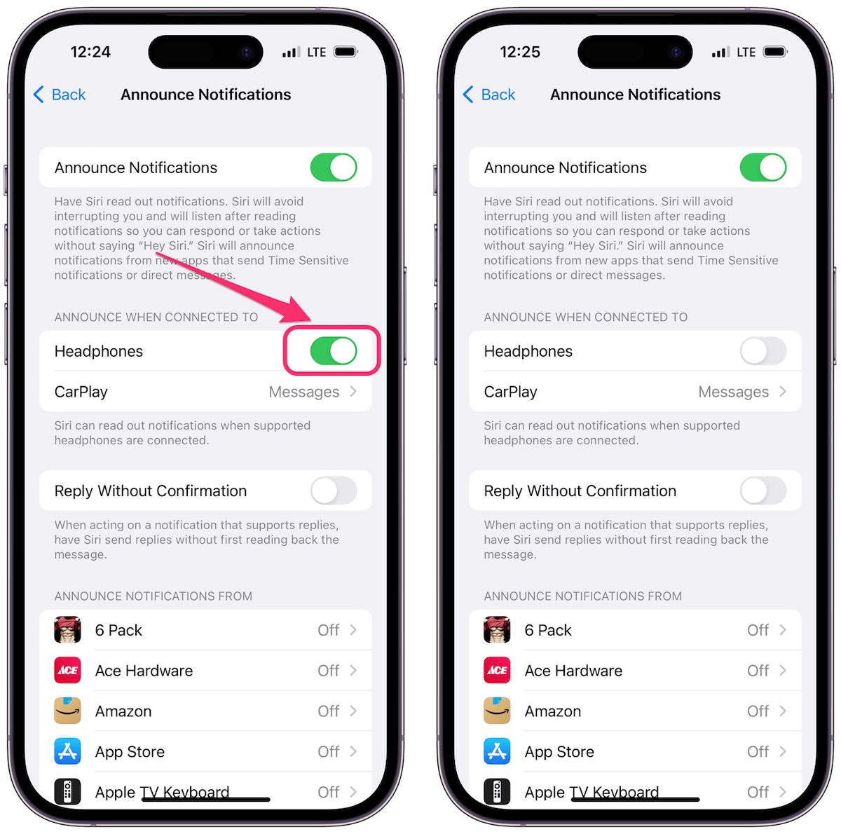 turn off notification announcements for AirPods