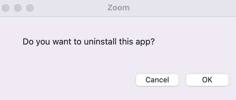 Zoom uninstall popup