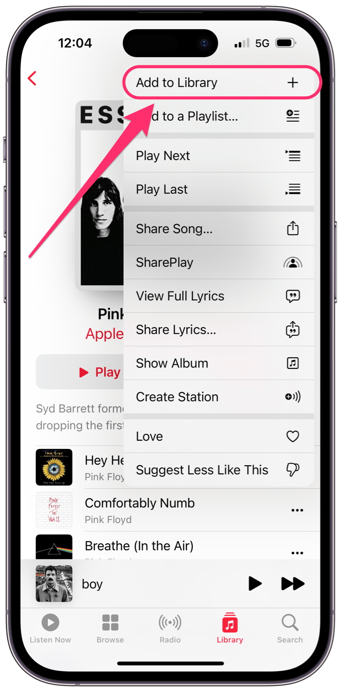 add song to library in Apple Music