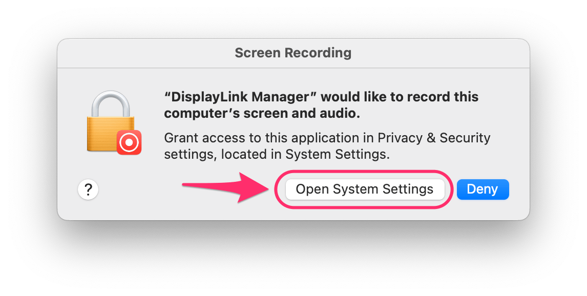 permitir grabación de pantalla para displaylink