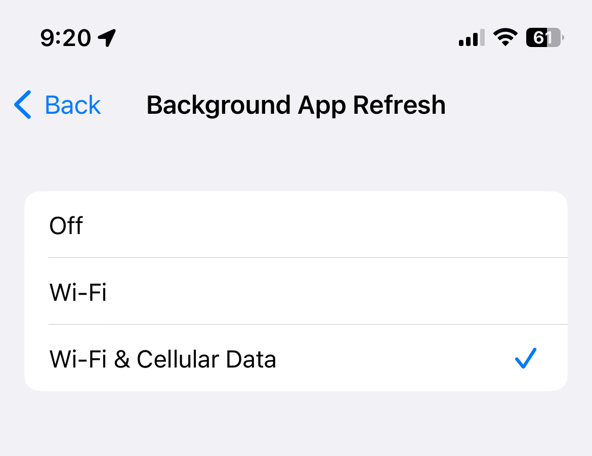 Background App Refresh settings