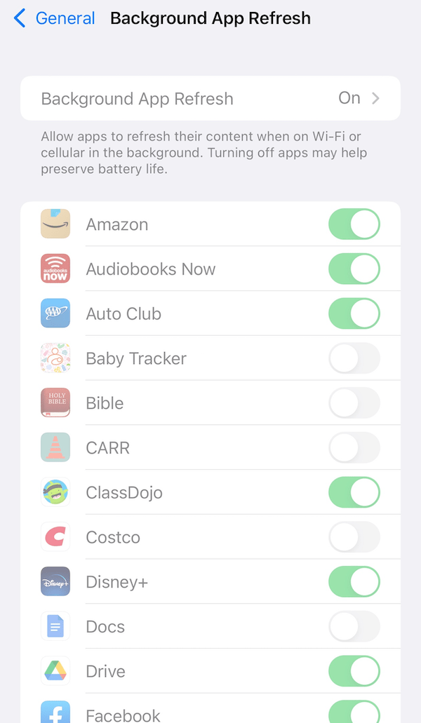 Grayed out settings in Background App Refresh