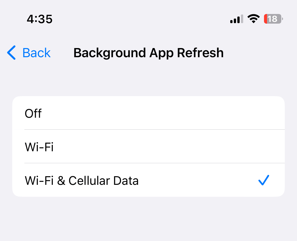 Background App Refresh settings