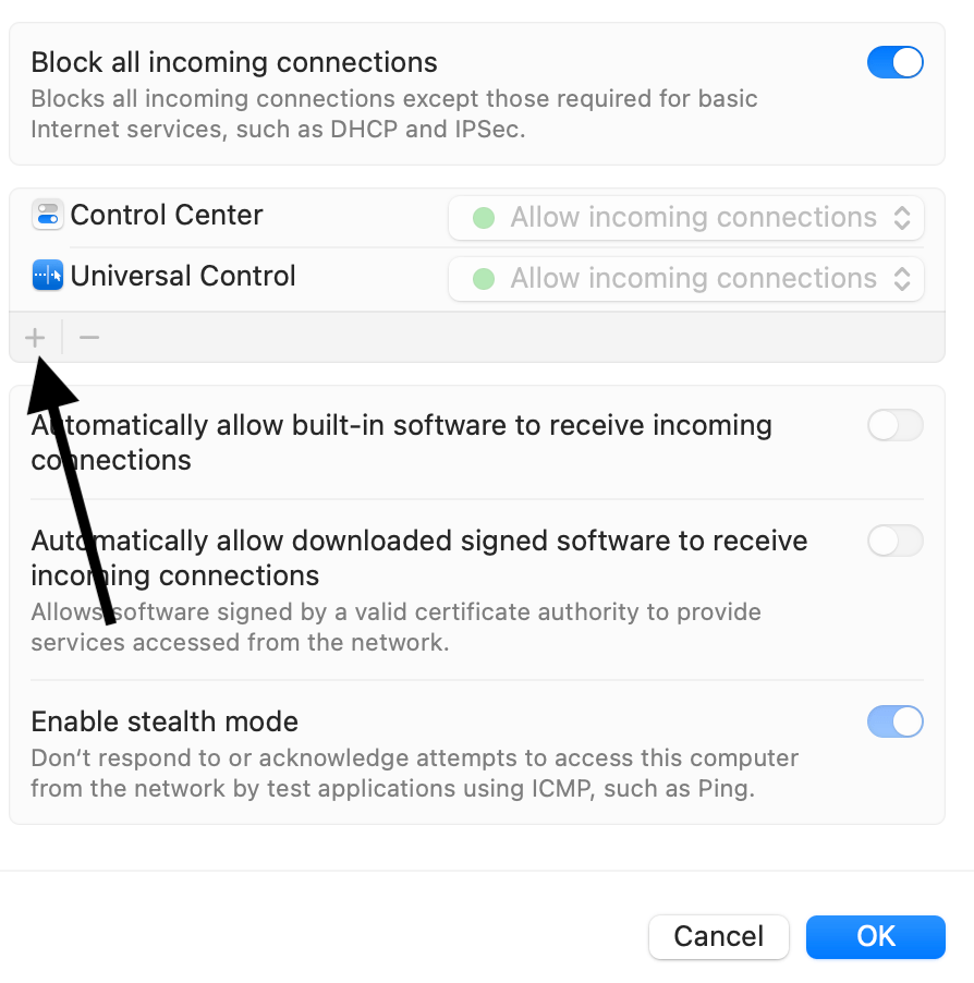 Block all connections add apps or services