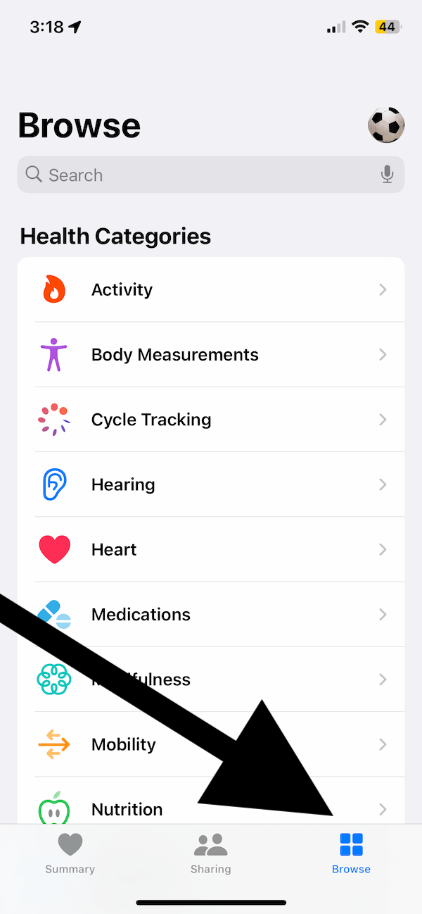 Health app Browse