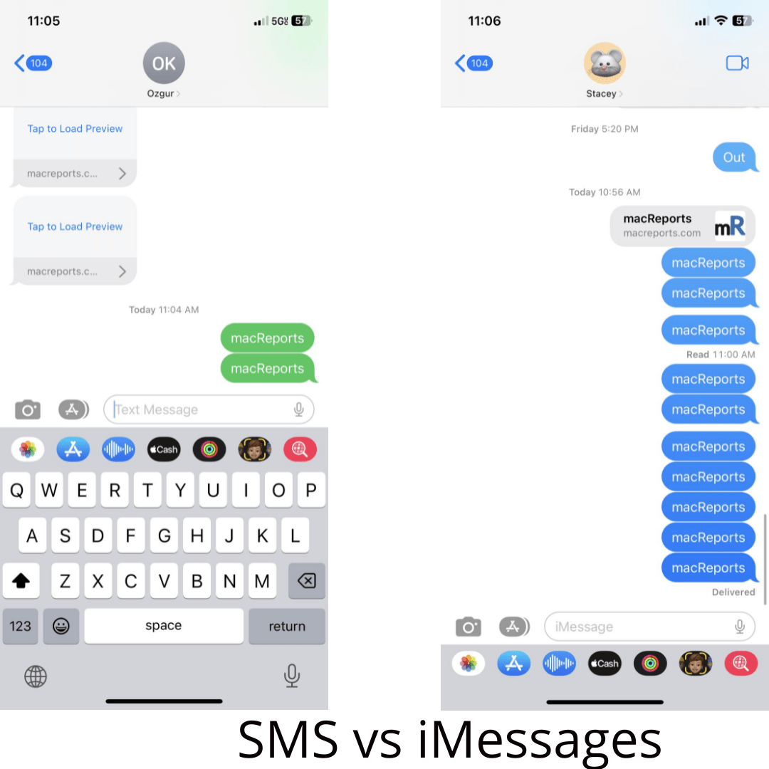 SMS vs iMessages screenshots