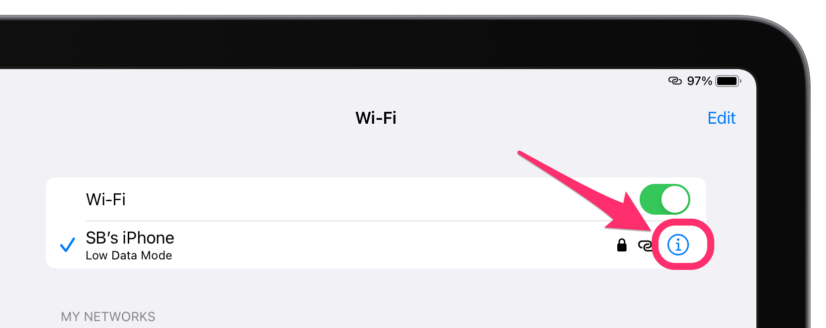info button for wifi network