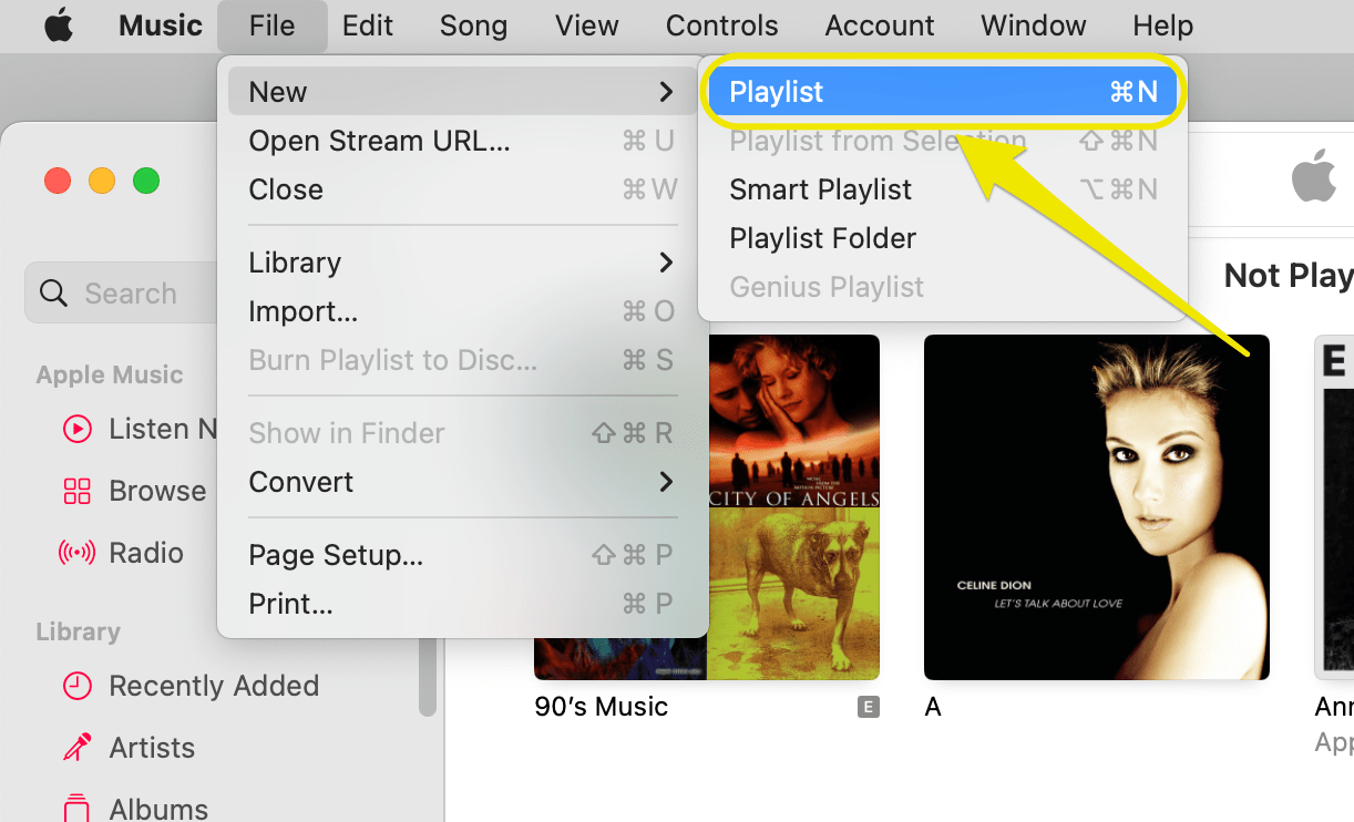 iniciar una nueva lista de reproducción en Apple Music en Mac