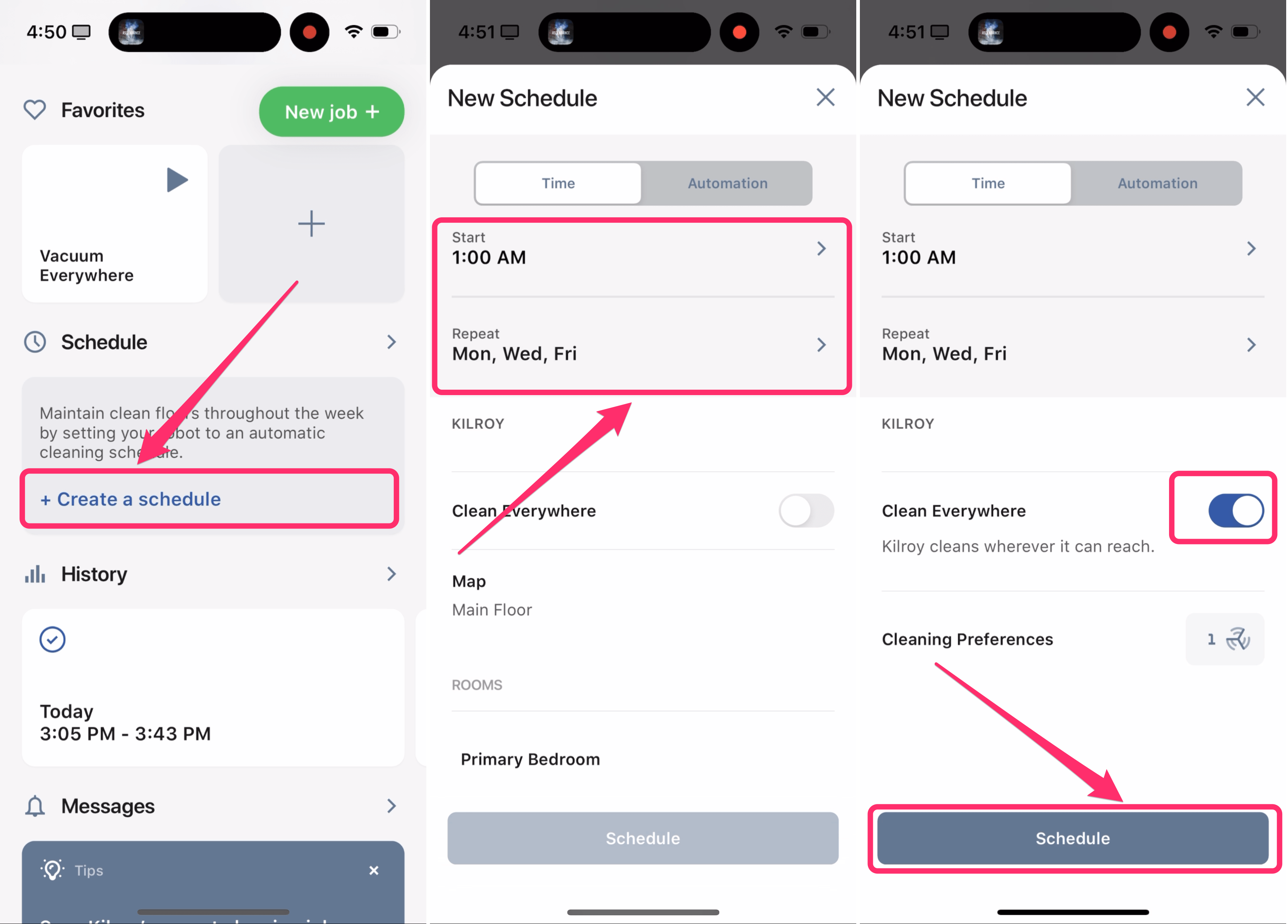 set up a schedule for Roomba